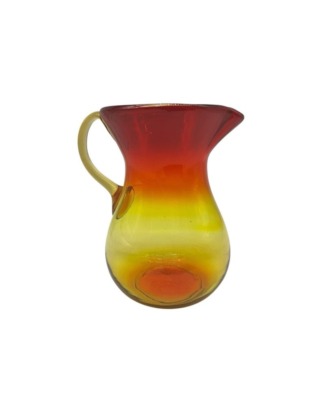 Amberina Hand Blown Art Glass 7 Inch Pitcher with Applied Handle Serve Ware